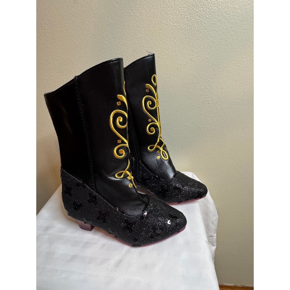 Disney Store Frozen Anna Costume Boots Black Gold Sequin Girls Size 9/10 - Picture 5 of 5